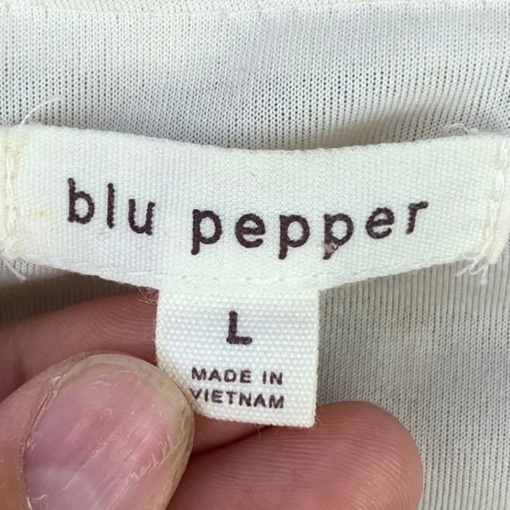 blu pepper Gingham Peplum Top Women L Tan Cottagecore Tie Front Long Sleeve - Picture 4 of 9